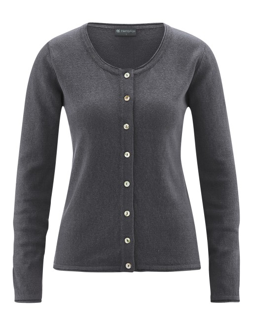 Gestrickter Cardigan recycled Hanf/Biobaumwolle Damen - Normal Fit - anthrazit [c1367acf7abfb2da3e5dbed692ca04a9]
