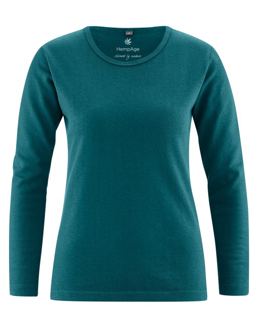 Basic Langarmshirt Damen Hanf/Biobaumwolle Slim Fit - teal [5b1e9817f18c9eab15021efe9979f4ea]