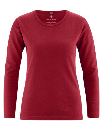 Basic Langarmshirt Damen Hanf/Biobaumwolle Slim Fit - ruby [ddcf7dfac6d67d8937d6e272d16fd4e0]