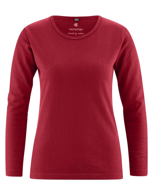 Basic Langarmshirt Damen Hanf/Biobaumwolle Slim Fit - ruby [ddcf7dfac6d67d8937d6e272d16fd4e0]