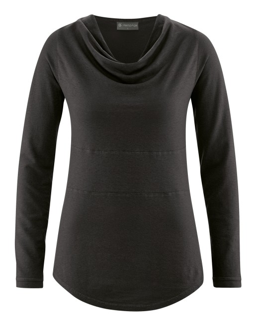Langarmshirt mit Wasserfallkragen Hanf/Biobaumwolle Casual Fit - black [a9a302d739126b602afbea5553110b92]