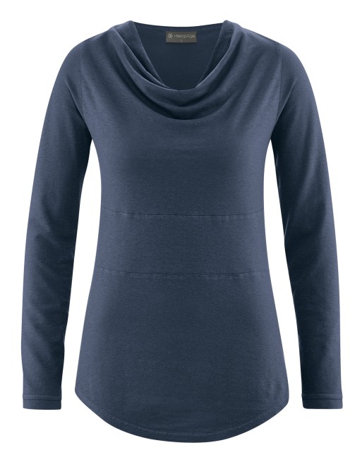 Langarmshirt mit Wasserfallkragen Hanf/Biobaumwolle Casual Fit - wintersky [630efb1aaff953352dc8b50a43c7ce1f]