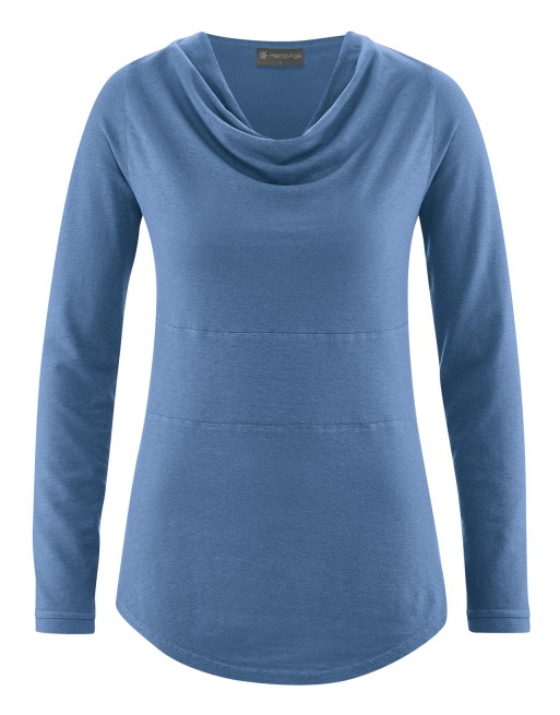 Langarmshirt mit Wasserfallkragen Hanf/Biobaumwolle Casual Fit - blueberry [e48609e6f755e5f15f4ab90f36f187e9]