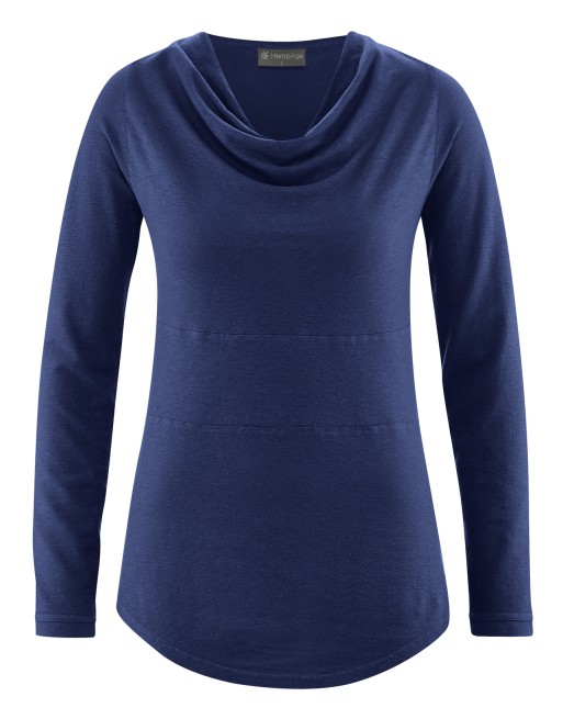 Langarmshirt mit Wasserfallkragen Hanf/Biobaumwolle Casual Fit - night [bf23e4c1044f27d1a93e50af8691862c]