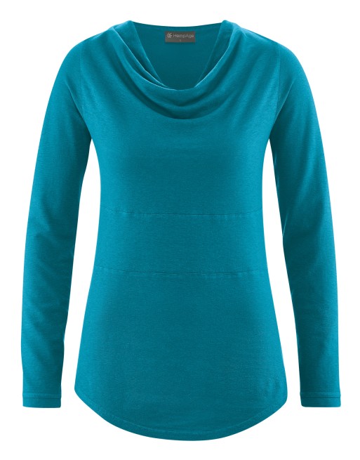 Langarmshirt mit Wasserfallkragen Hanf/Biobaumwolle Casual Fit - lagoon [a9f037eda542d7d8f28d345353c87712]