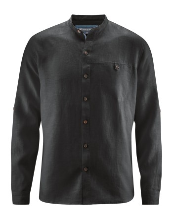 Stehkragen-Freizeithemd aus 100% reinem Hanf - Casual Fit - black [ce95db709cf36e9e0d06033259a297d7]