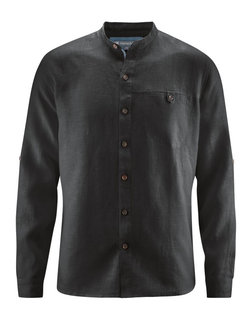 Stehkragen-Freizeithemd aus 100% reinem Hanf - Casual Fit - black [ce95db709cf36e9e0d06033259a297d7]