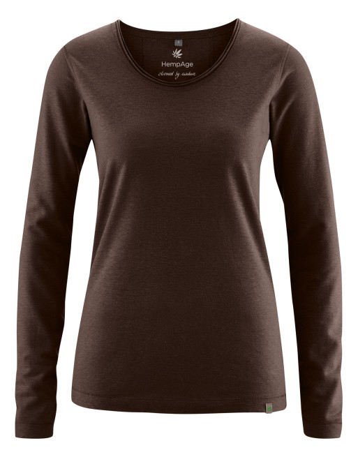 Luftiges Langarmshirt Damen Hanf/Biobaumwolle Normal Fit - espresso [aa1d46d3e3d95ebec5610c0c005f848d]