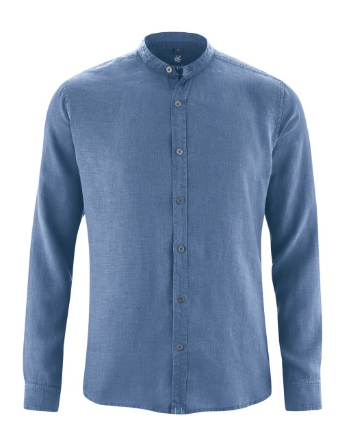 100% Hanf Stehkragenhemd - Slim Fit - blueberry [800d17cbfa8158671cbdef5f1917e67c]