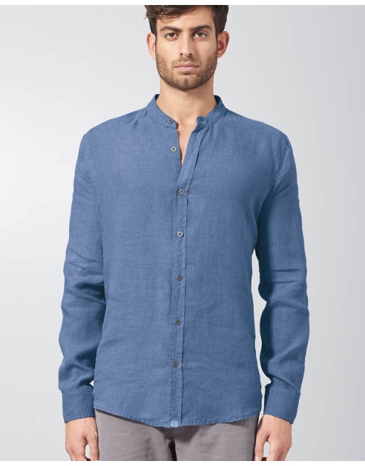 100% Hanf Stehkragenhemd - Slim Fit - blueberry [5cbead86bcebdacf65c5c964b5def7c0]