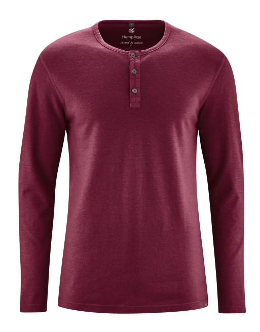 Angerautes Langarm-Henley Hanf/Biobaumwolle Normal Fit - rioja [443b3cdaa7b54cd6e083d9d49944678a]