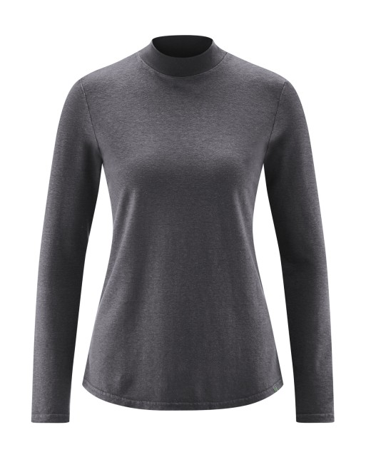 Langarmshirt mit Stehkragen Hanf/Biobaumwolle Damen Normal Fit - anthrazit [163513604f2e19405b574ad9162fb36e]