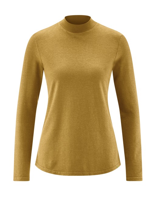 Langarmshirt mit Stehkragen Hanf/Biobaumwolle Damen Normal Fit - peanut [3609e9a6ab590c8fcc96f34901e9b834]