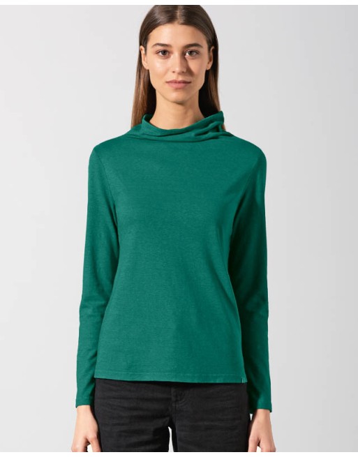 Damen Langarmshirt mit Kelchkragen aus Hanf & Bio-Baumwolle – Normal Fit - blueberry [cff084e24df6643a457ffb1ba6ca431c]