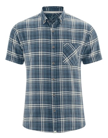 Kurzarmhemd mit Kariertem Muster Hanf/Biobaumwolle Slim Fit - navy [183e5c5fdc3cebdd590e8cef4ebfa9d6]