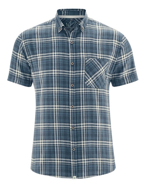 Kurzarmhemd mit Kariertem Muster Hanf/Biobaumwolle Slim Fit - navy [183e5c5fdc3cebdd590e8cef4ebfa9d6]
