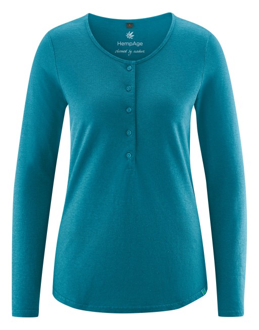 Basic Damen Henley Hanf/Biobaumwolle Normal Fit - lagoon [9fa1a836f1cf19aeff59cf9202b69a10]