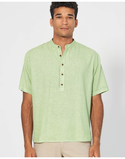 Stehkragen Kurzarmhemd aus Hanf & Biobaumwolle Casual Fit - blueberry [aeaa61badfc1f4208b21b22b328fd603]