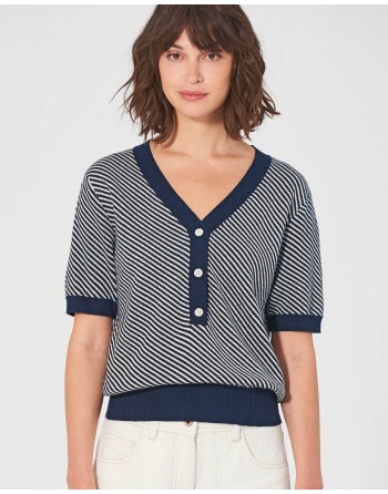 Modischer Halbarmpullover Hanf/Biobaumwolle Damen Normal Fit - navy [fcbc1219e81a96de3a2e14619d04bd00]