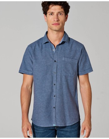 Kariertes Kurzarmhemd aus Hanf/Biobaumwolle - Slim Fit - topaz [b7ad78a7146ea4eed1a42a9eb35df7f0]