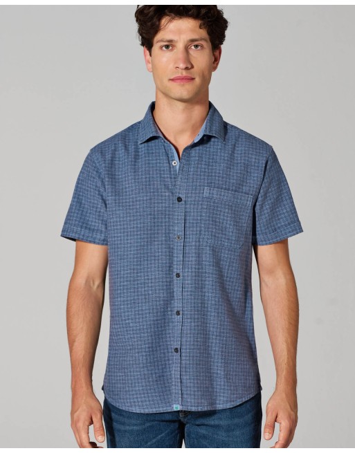 Kariertes Kurzarmhemd aus Hanf/Biobaumwolle - Slim Fit - topaz [b7ad78a7146ea4eed1a42a9eb35df7f0]