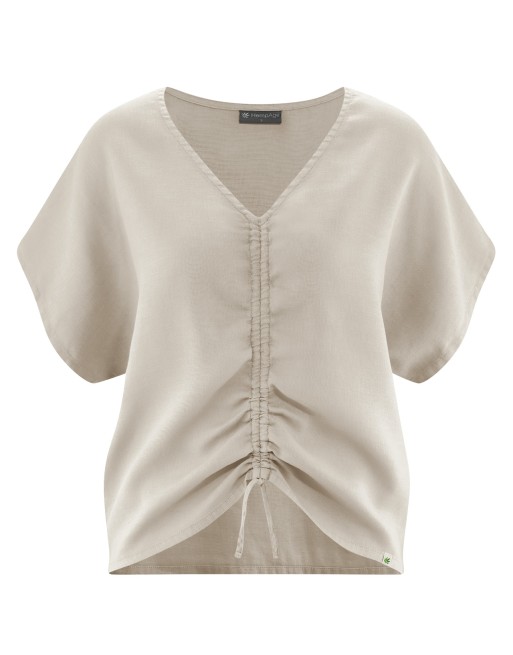 Geraffte Sommerbluse Hanf/Biobaumwolle - Casual Fit - distel [cd10e7c26f453cd41e6c02615304f10c]