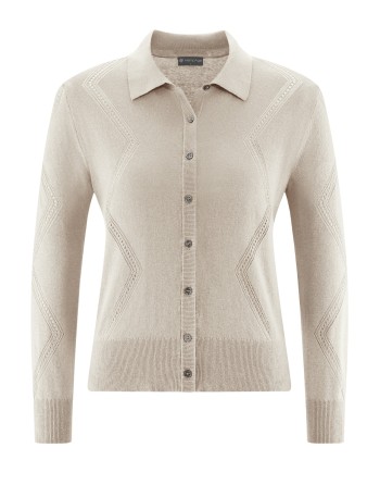 Melierte Strick-Jacke mit Lochstruktur Hanf/Biobaumwolle Slim Fit - distel [3c3bd7c82385f55684c6afebee47b7b6]