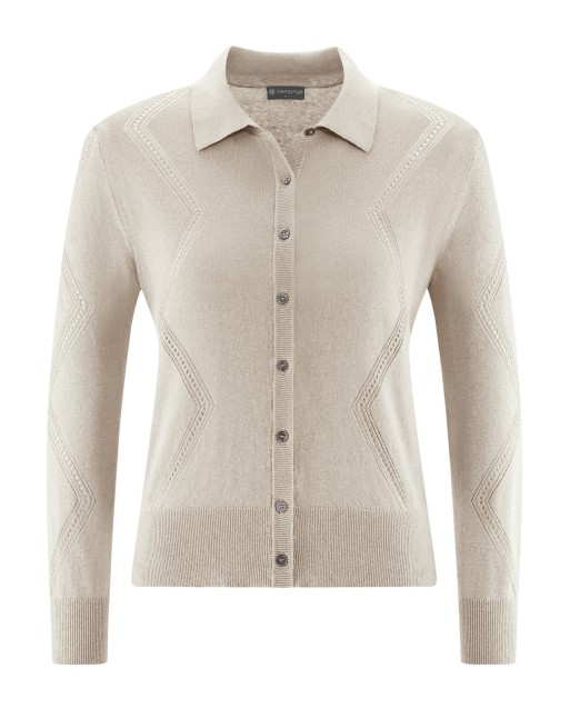 Melierte Strick-Jacke mit Lochstruktur Hanf/Biobaumwolle Slim Fit - distel [3c3bd7c82385f55684c6afebee47b7b6]