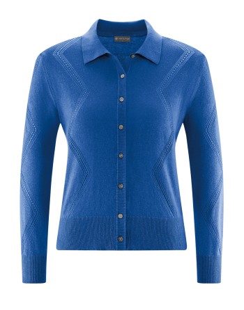 Melierte Strick-Jacke mit Lochstruktur Hanf/Biobaumwolle Slim Fit - royal [c78e9c4b5387152898884b62e25ec56f]