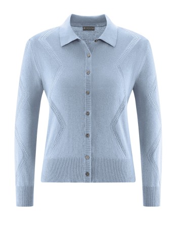 Melierte Strick-Jacke mit Lochstruktur Hanf/Biobaumwolle Slim Fit - smoke [33238976dd6484b8cac01986eea769c7]