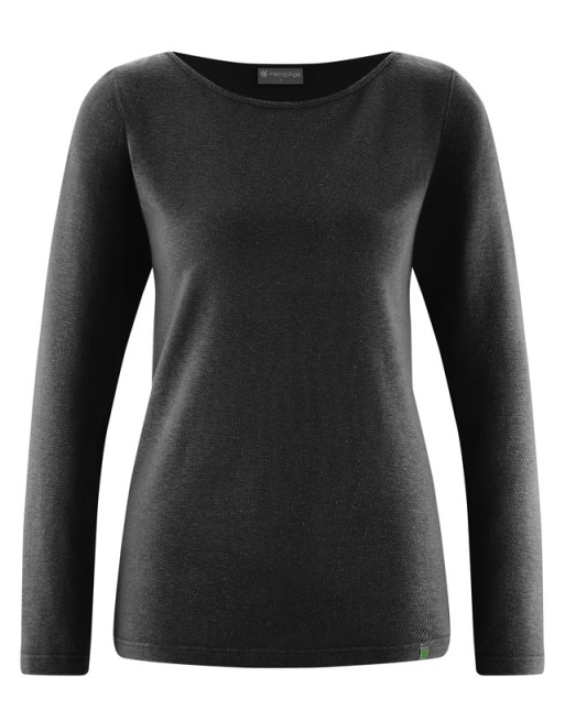 Langarmshirt mit U-Boot Ausschnitt Hanf/Biobaumwolle Damen Normal Fit - black [f4369ab0d1adea3f2bdf15dc4abee09f]