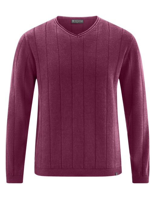 Gestreifter Strickpullover aus Hanf/Biobaumwolle - Normal Fit - wine [7afaf63116c3c56a88837878c339436e]