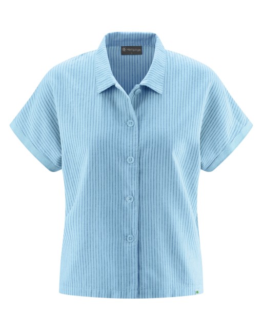 Damen Bluse mit Streifen Hanf/Biobaumwolle Normal Fit - glacier [dd198fa6cd1c4becdd68c0a4345f00e9]