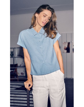 Damen Bluse mit Streifen Hanf/Biobaumwolle Normal Fit - glacier [9dc7a079e6c7d45e2c3dab25eaf9dab8]