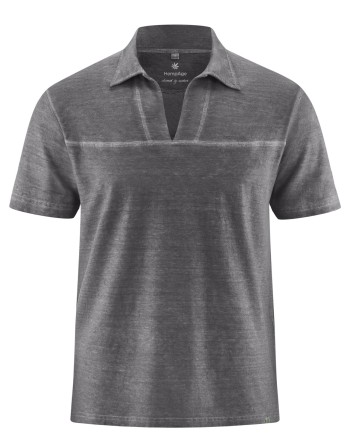 Herren T-Shirt mit Kragen und V-Ausschnitt aus Hanf/Biobaumwolle Normal Fit - anthrazit [39bb9dce59abd93dc48ad04f94e3aae3]