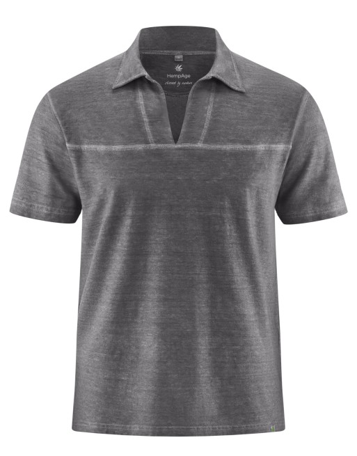 Herren T-Shirt mit Kragen und V-Ausschnitt aus Hanf/Biobaumwolle Normal Fit - anthrazit [39bb9dce59abd93dc48ad04f94e3aae3]