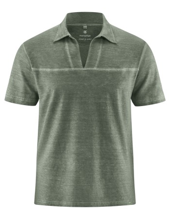 Herren T-Shirt mit Kragen und V-Ausschnitt aus Hanf/Biobaumwolle Normal Fit - moss [77fa70ad0a1c63732cc03c077c3e2e7a]