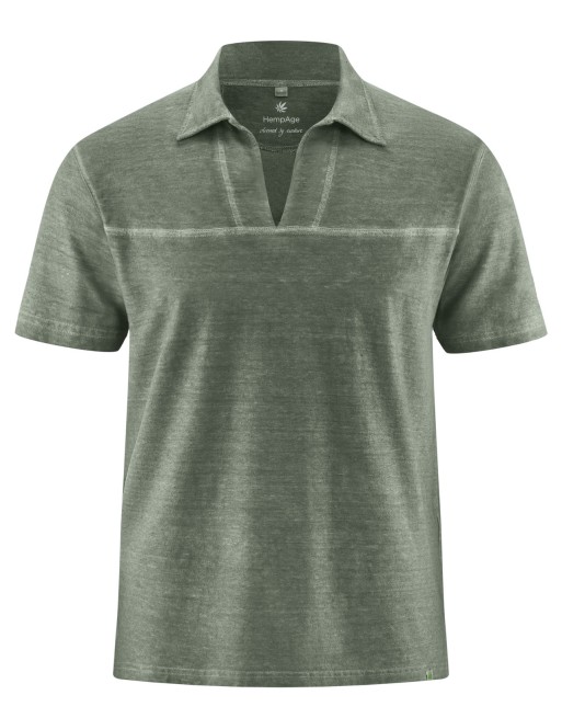 Herren T-Shirt mit Kragen und V-Ausschnitt aus Hanf/Biobaumwolle Normal Fit - moss [77fa70ad0a1c63732cc03c077c3e2e7a]