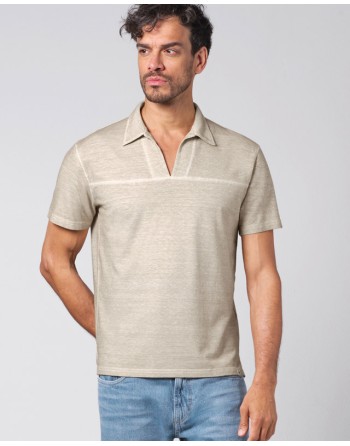 Herren T-Shirt mit Kragen und V-Ausschnitt aus Hanf/Biobaumwolle Normal Fit - moss [3571156b7204cf7f5e28b5ab094b49f2]
