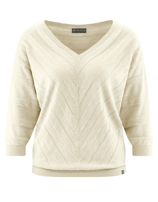 Gestrickter Sweater aus Slub Garn Hanf/Biobaumwolle Damen Normal Fit - nature [874b9406a9f9a745cdede2b082c74573]