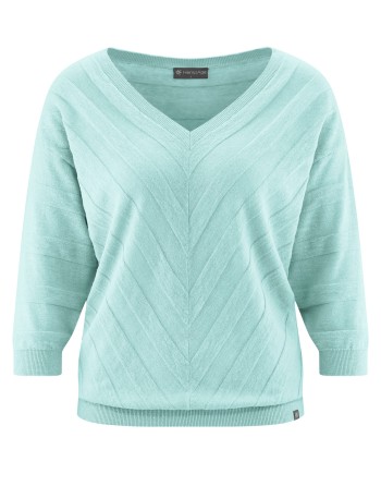 Gestrickter Sweater aus Slub Garn Hanf/Biobaumwolle Damen Normal Fit - lake [3b6144b03f1fb62877460bb3c32dad3a]
