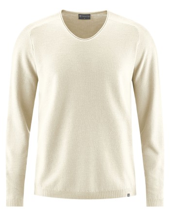 Strickpullover mit schmalen V-Ausschnitt aus Hanf/Biobaumwolle Normal Fit - nature [0420e106bf1f17236c29a9affdcc9316]