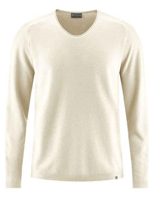 Strickpullover mit schmalen V-Ausschnitt aus Hanf/Biobaumwolle Normal Fit - nature [0420e106bf1f17236c29a9affdcc9316]