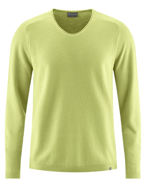 Strickpullover mit schmalen V-Ausschnitt aus Hanf/Biobaumwolle Normal Fit - bamboo [ff84f7e185106cc4d023c4800b5c58fc]