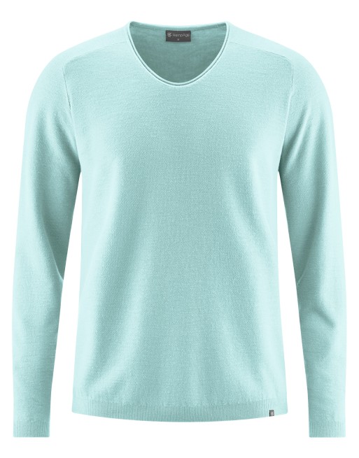 Strickpullover mit schmalen V-Ausschnitt aus Hanf/Biobaumwolle Normal Fit - lake [55225fefd0ac8359eda6ba0812a7e66c]