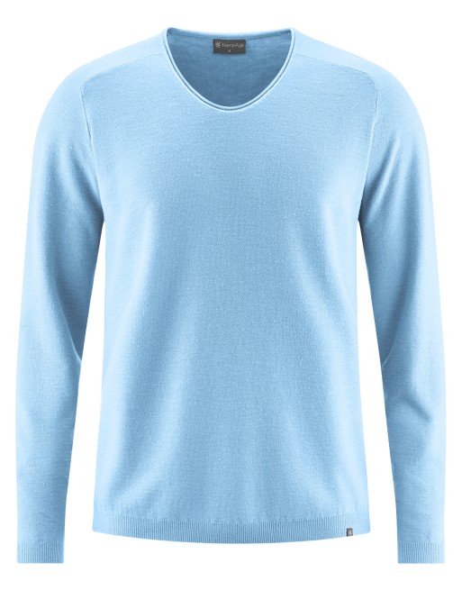 Strickpullover mit schmalen V-Ausschnitt aus Hanf/Biobaumwolle Normal Fit - glacier [596ac753c7f4298a06984747634aa6c3]
