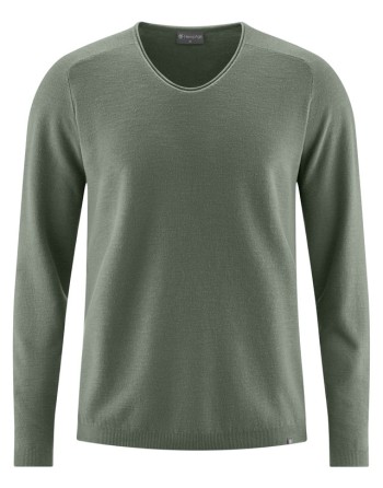 Strickpullover mit schmalen V-Ausschnitt aus Hanf/Biobaumwolle Normal Fit - moss [a34e469bab7872c78e71f37f12346fba]
