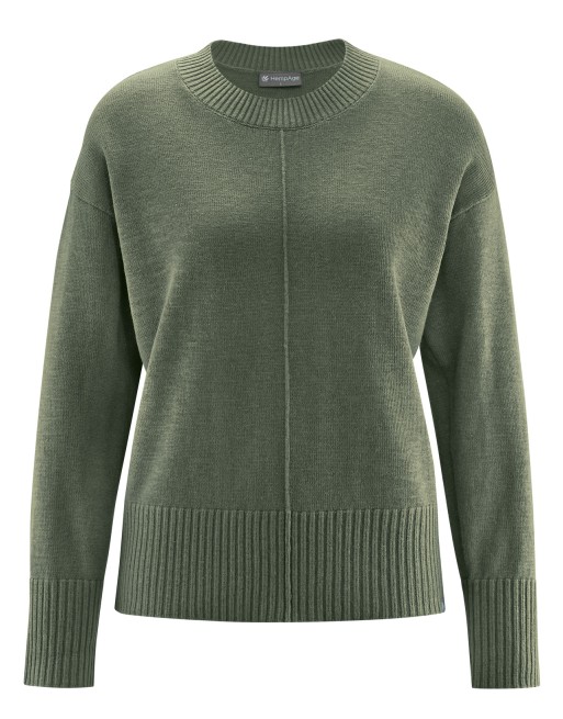 Strick-Rundhalspullover Hanf/Biobaumwolle Damen Normal Fit - moss [a2a27362678b0e92f6f2719478a2cccc]