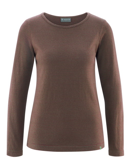 Gestreiftes Damen Langarmshirt aus Hanf/Biobaumwolle Normal Fit - moss [d25e652fbb16f8e4d198f57063788d06]