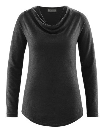 Langarmshirt mit Wasserfallkragen aus Hanf (Lyocell) Normal Fit - black [6b14237871057590d703c3562a654860]